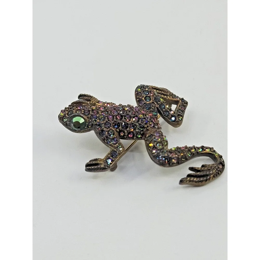 Vintage Kirks Folly Rainbow Crystal Frog Brooch Pin‎ Multicolor Sparkle